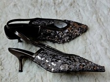 NEXT Grey Pewter Silver Sparkly Sequined Evening Dress Shoes 5