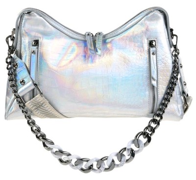 Sharif Legacy Milano Croco Leather Satchel Two Shoulder Straps-Silver Shimmer