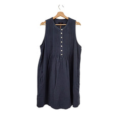 Quince Women 100% Organic Cotton Gauze Sleeveless Swing Dress Indigo Blue L