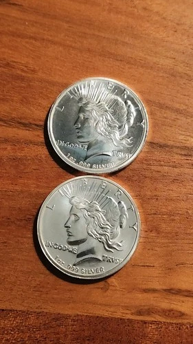 LOT OF 2 - 1 oz .999 Fine Silver Bullion Round – Peace Dollar Design
