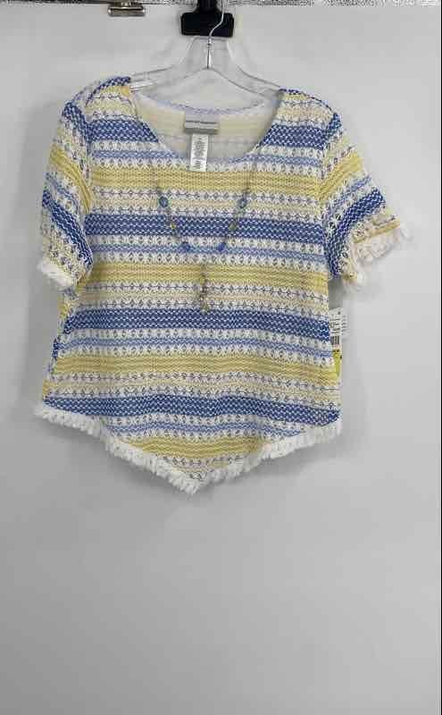 Alfred Dunner Womens Multicolor Striped Short Sleeve Blouse Top Size PL