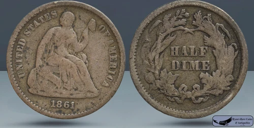 1861 Seated Liberty Half Dime, Very Good Condition, Civil War Era, C8130