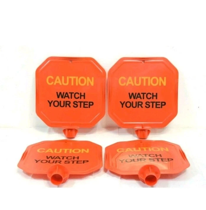 LOT OF 4. ORANGE WATCH YOUR STEP POST SIGNS FOR 1 1/4" CIRCULAR POST - Image 2 of 4