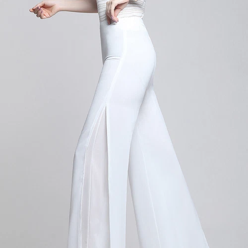 Damen Chiffon Tanzhose Schlitz weite Beine Hose Freizeit Maxi Culotte Modern - Bild 14 von 23