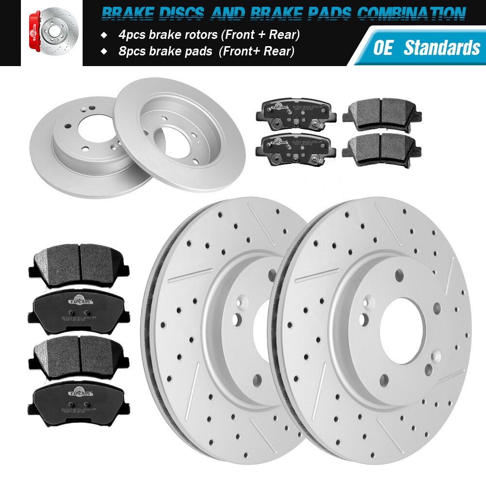 Front & Rear Brake Rotors + Brake Pads for Hyundai Elantra Veloster Kia