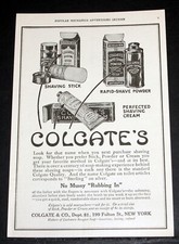 ANCIENNE PUBLICITÉ IMPRIMÉE MAGAZINE 1915, COLGATE'S, BÂTON DE RASAGE, POUDRE ET CRÈME À RASER !