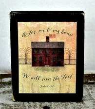 Joshua 24:15 As For Me And My House Saltbox Farmhouse Wood Shelf Sitter Block