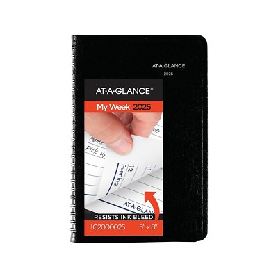 2025 AT-A-GLANCE DayMinder 5'' x 8'' Weekly Appointment Book Faux Leather Cover