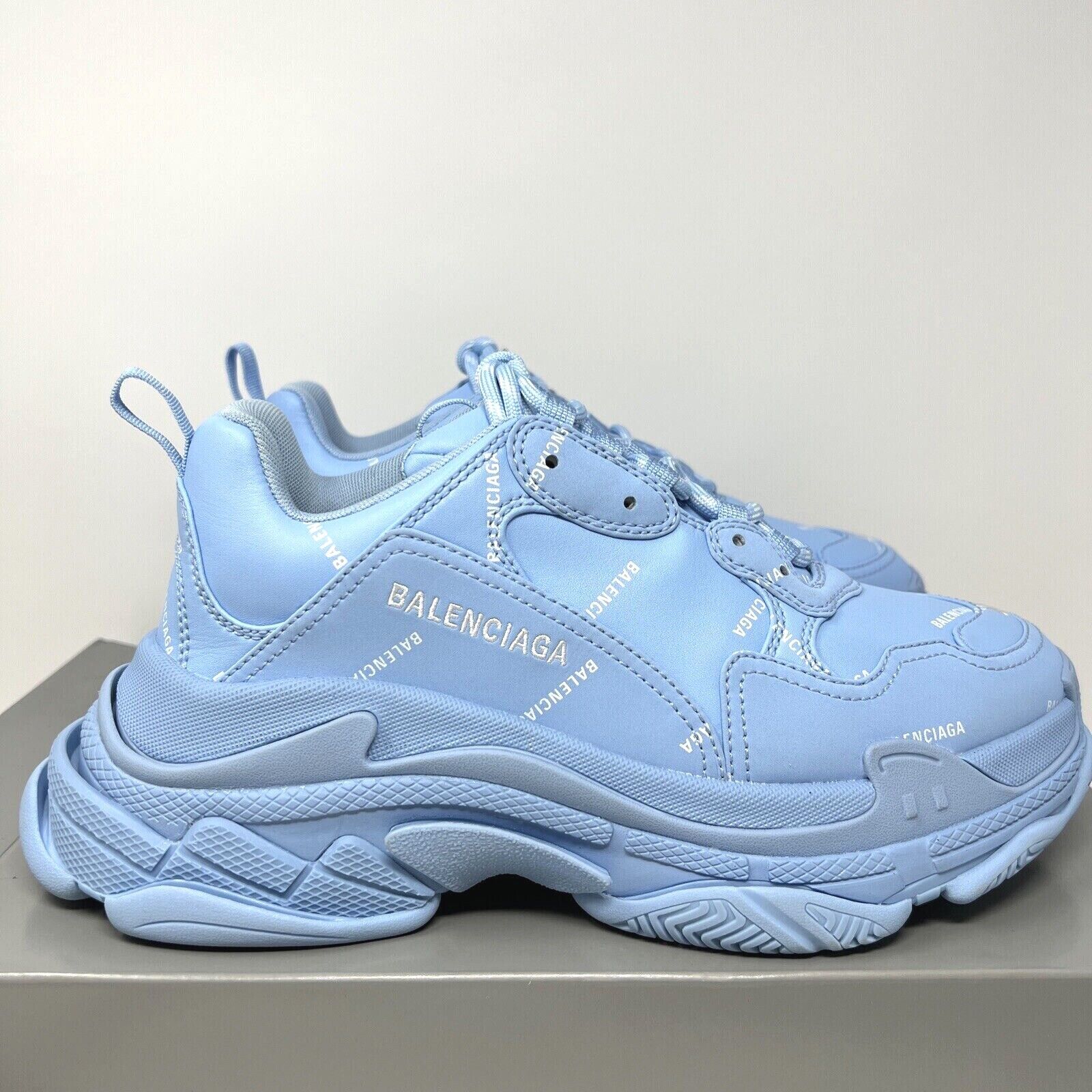 Balenciaga Triple S Allover Logo Men's Sneakers Size 41 EU / 8 US Blue White