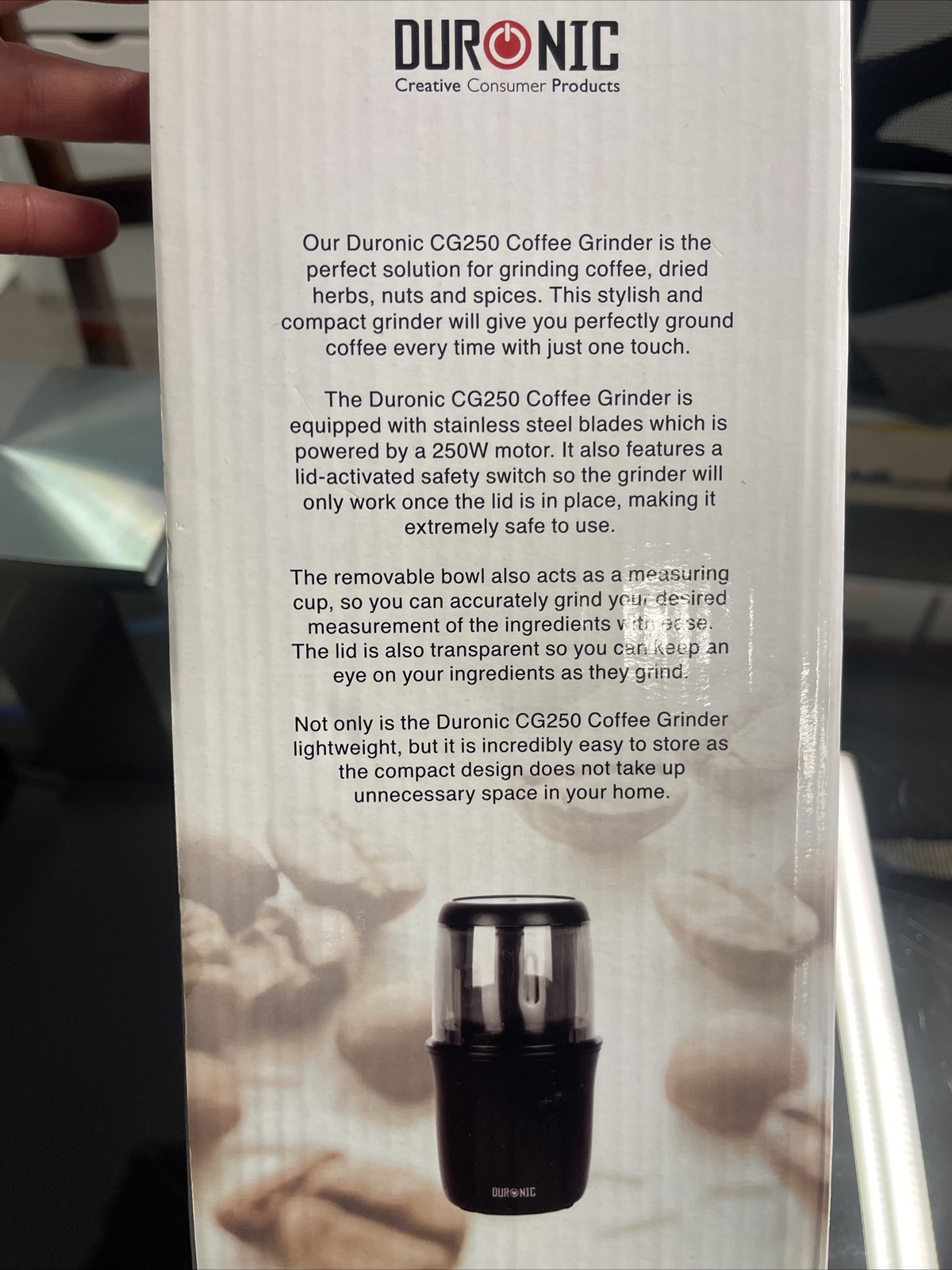 Duronic CG250 Electric Coffee Grinder, Grinding Mill For Coffee Beans