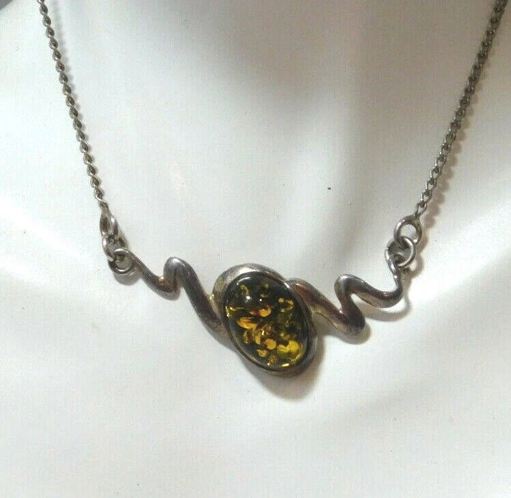 925 Argento Sterling Verde Ambra Ovale Cabochon Catenina 8h 69 - Immagine 2 di 4