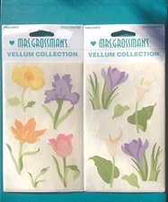 VTG Grossman's VELLUM Garden Flowers & Callas & Crocus 2 PKG 6 SHEET Sticker LOT