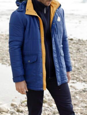 Longjacke Jacke Herrenjacke Winterjacke Parka Herren Kapuze blau 52 54 