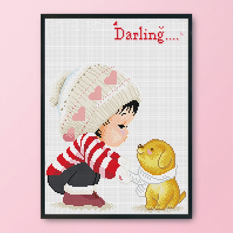 DIY 11CT Stamped Embroidery Cross Stitch Kits Girl Animals Canvas