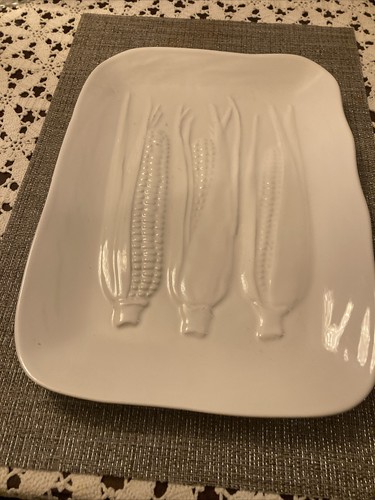 Ceramic Serving Platter Textured Corn on the Cob Simply White Portugal Fall Déco - Picture 3 of 6