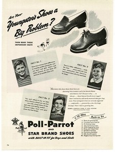 1944 Poll Parrot Shoes for children Star Brand Vintage Print Ad