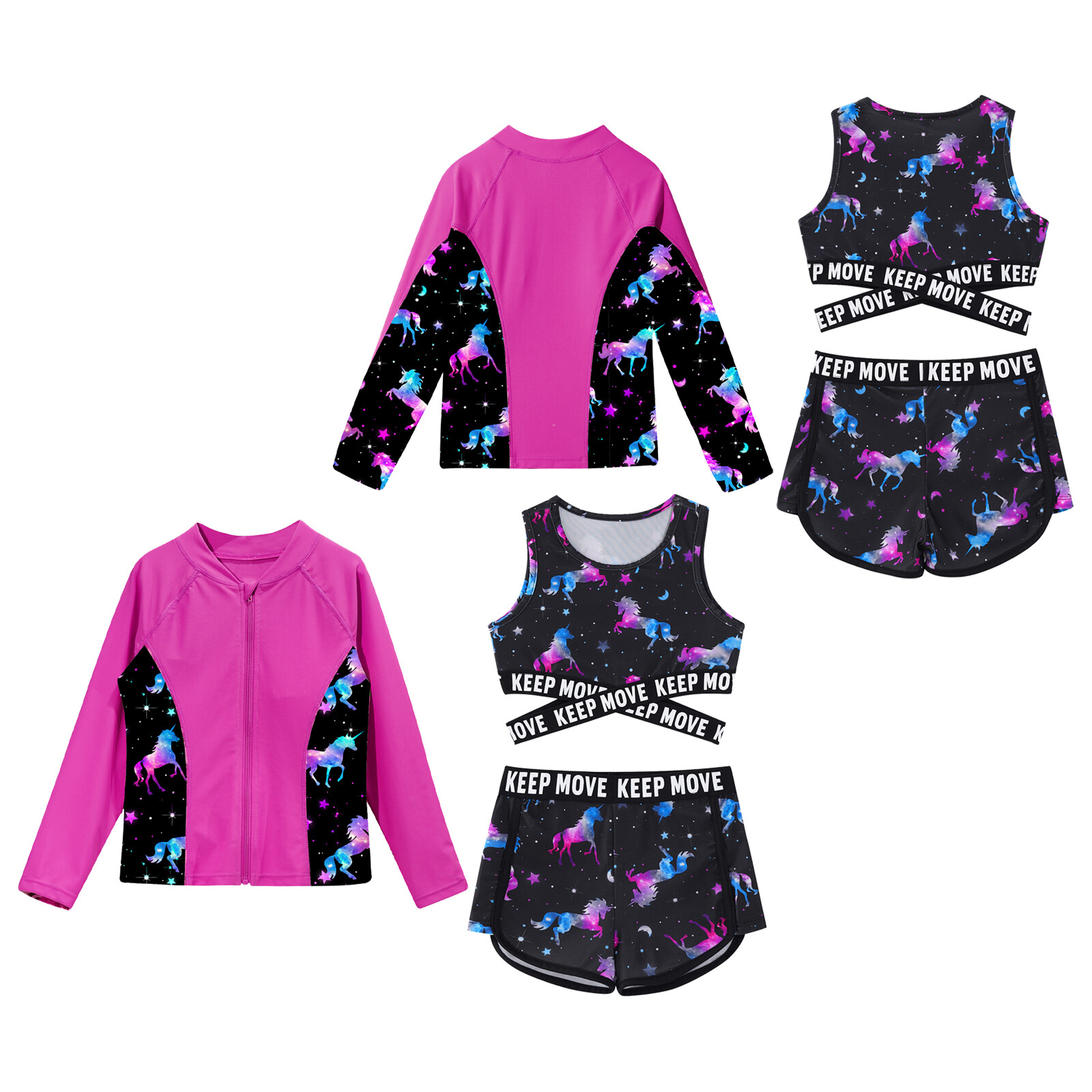 Girls Swimsuit Long Sleeve Bathing Suit Kids 3 Pieces Rash Guard Set eBay