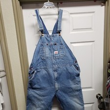 Round House Men Bib Overall Size 42X29 Blue Faded Zipper Fly Distress Rockabilly