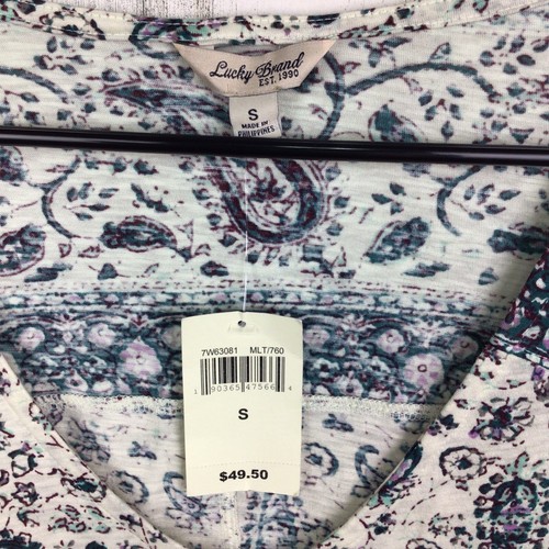 NWT Lucky Brand Women’s Paisley 3/4 Sleeve V Neck button up Blouse White S - Picture 3 of 8