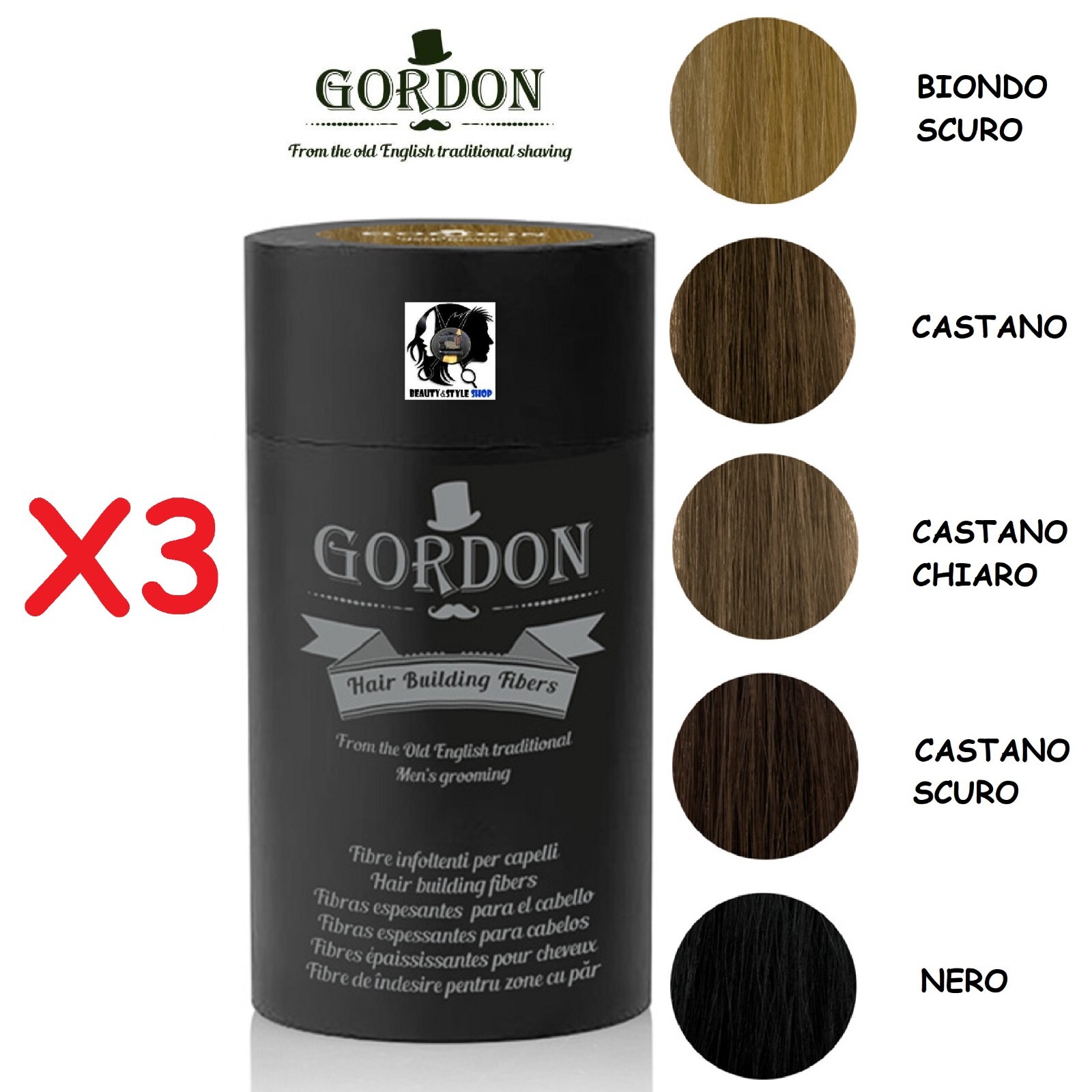 GORDON HAIR BUILDING FIBERS 3X22gr. FIBRE INFOLTENTI ANTI DIRADAMENTO CALVIZIE