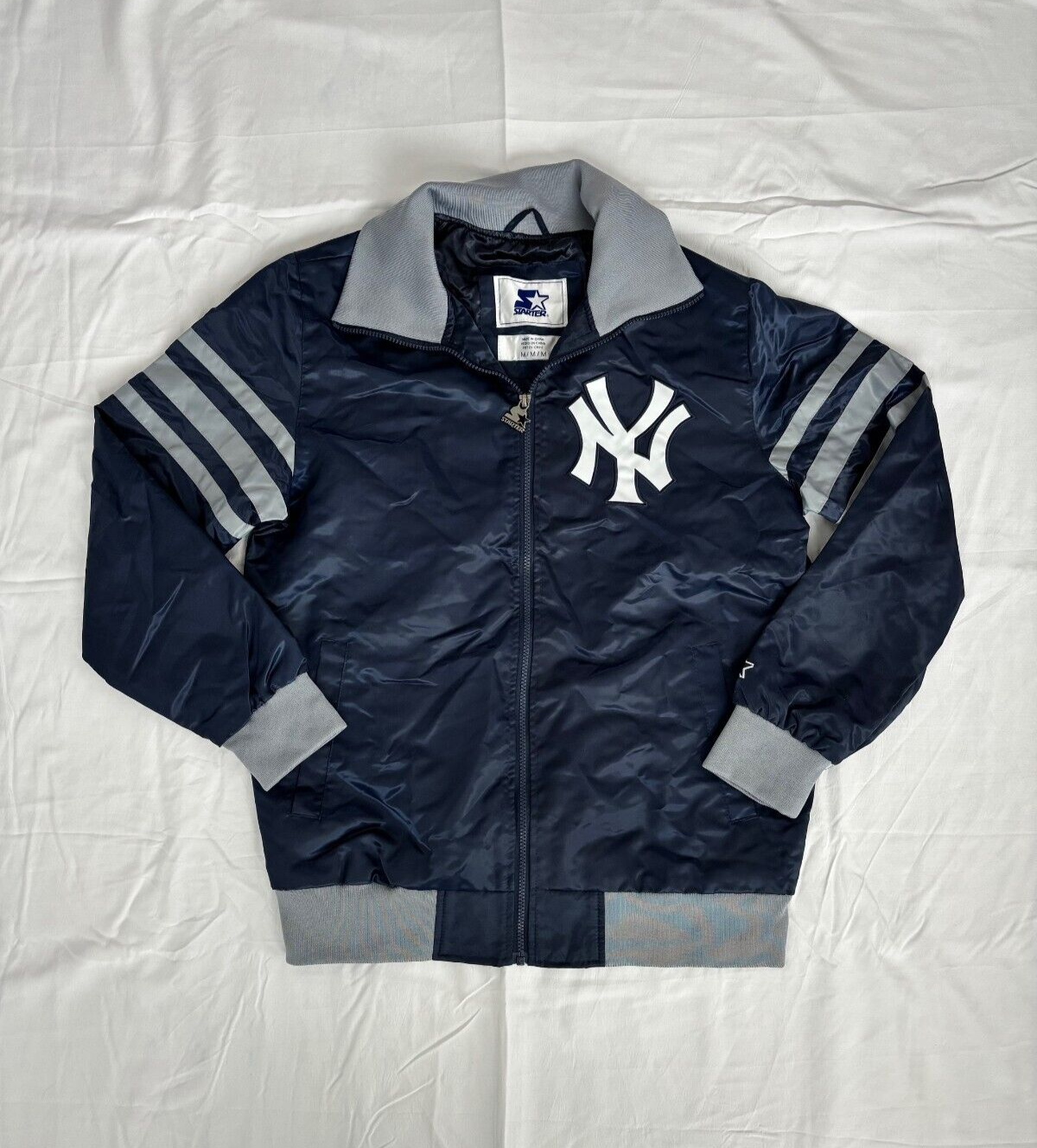 MLB New York Yankees The Captain III Full Zip Satin Varsity Jacket Size M (K9)