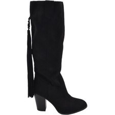 Stivale alto donna in pelle scamosciata nera punta tonda tacco doppio meta' polp