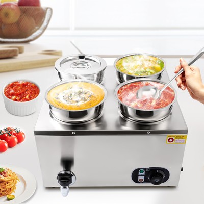 16.8Qt 4 Pot Soup Warmer Commercial Soup Station Kettle Food Warmer Bain Marie