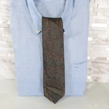 Yoshie Inaba Neck Tie Mens Brown Green Paisley Silk Luxury Victorian Boho Narrow