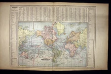 1901 Map Chart of The World On Mercator's Projection 17" x 28" Color