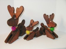 Christmas Reindeer Tabletop Decor Wooden Set of 3 Decoration Holiday Handmade