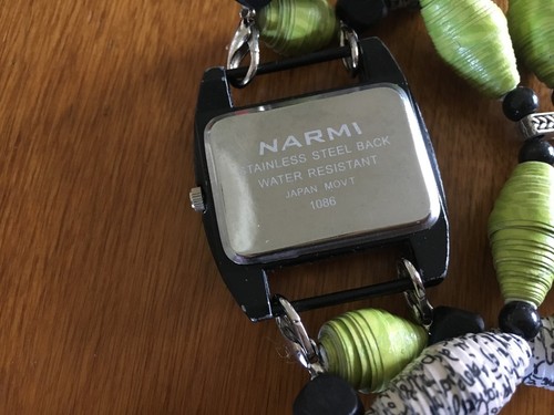 narmi womans watch **chunky green & multi** -new battery