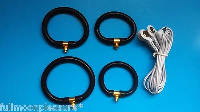TENS ACCESSORIES ELECTRO E-STIM 4 CONDUCTIVE RUBBER MASSAGE RINGS & LEADS,UK!