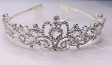 Rhinestone Tiara Crown Hair Combs silver tone no missing stones Center teardrop