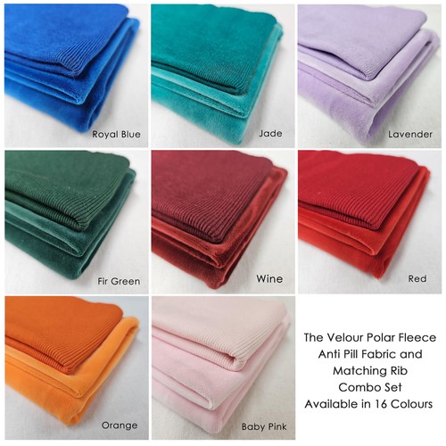 Velour Polar Fleece Anti Pill Fabric with Matching Ribbing Combo Set,Neotrims - Picture 5 of 54