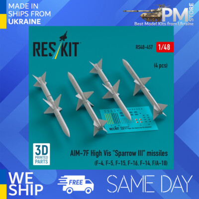 Reskit RS48-0457 1/48 AIM-7F High Vis ''Sparrow III'' missiles 4pcs F-4, F-5, F-15