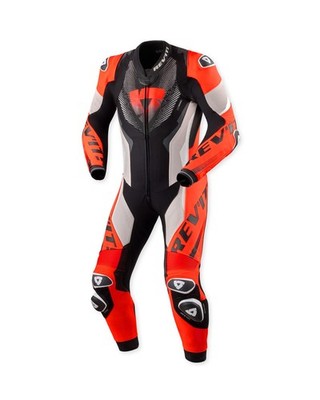 Revit Hyperspeed 3 Einteiler hellgrau neon rot Gr. 48 Lederkombi Motorradkombi