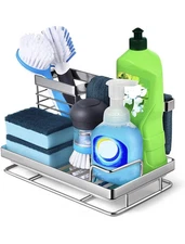 Homemaxs Stainless Steel Kitchen Sink Sponge Soap Brush Organizer Caddy