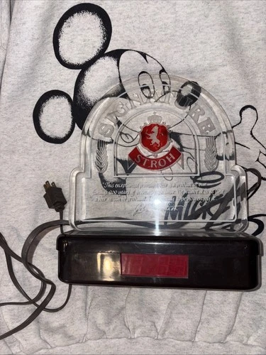 Vtg Signature Strohs Beer Acrylic Light Up Bar Sign & Digital Clock Tested Works