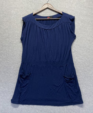 Forever 21 Mini Dress Womens Large Navy Blue Stretch Round Neck Smocked Waist