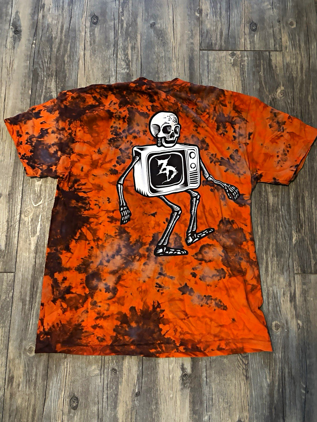 Men's Orange/Black Tie-Dye Skeleton Graphic Short Sleeve T-Shirt