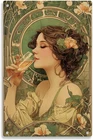 Art Nouveau Woman Drinking Champagne Tin Metal Signs Home Décor Vintage Alphonse