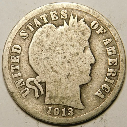 1913 P Barber Dime G-VG  90% Silver   "Actual Coin Pictured- Not Cleaned"