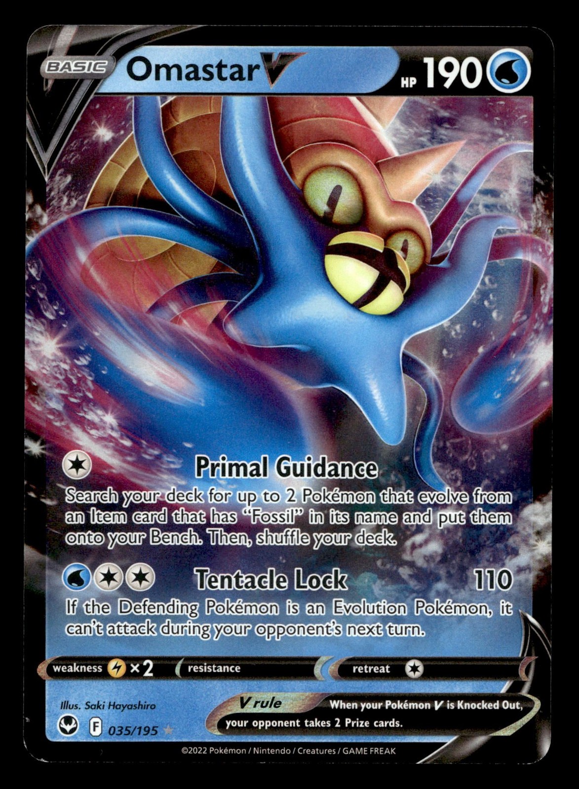 Omastar V 035/195 Rare V Silver Tempest Pokemon NM