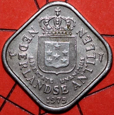 Netherlands Antilles 1975 5 Cents  Dutch, Crowned Shield-Foreign Coin 21.3mm