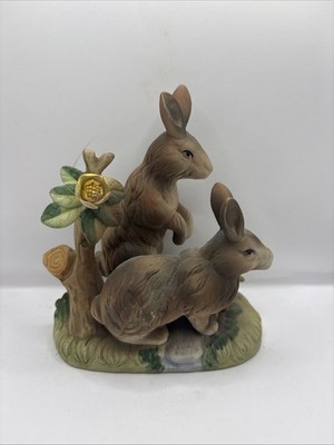Adorable Vintage Eda Mann Italian Porcelain Hand Painted 2 Rabbits Figurine