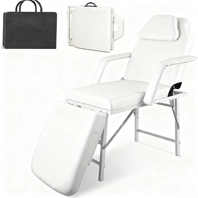 Portable Tattoo Chair, Adjustable Massage Facial Bed with Removable Headrest & A