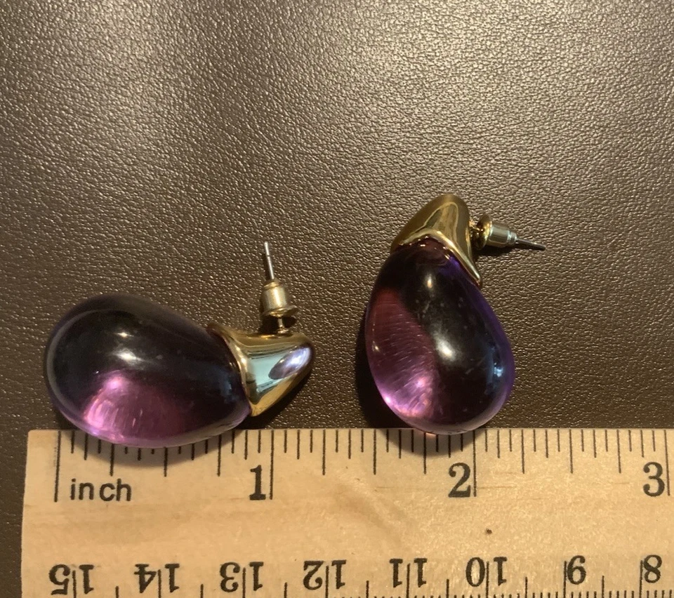 Pendientes Lucite Transparente Alexis Bittar ESTILO Gota de Agua Oro Tachuela Boho Declaración Foto 3 de 4