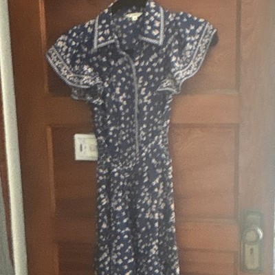 Converse One Star Blue & White Floral Smocked Ruffle Collared Maxi Dress XS