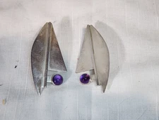 Kathy Simonds Eclectic Sterling Silver and Amethyst Earrings, Nice!