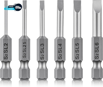 6 Pcs Hollow Ground Screwdriver Set 1/4 Impact Driver Bit Set Flat Head Slotted